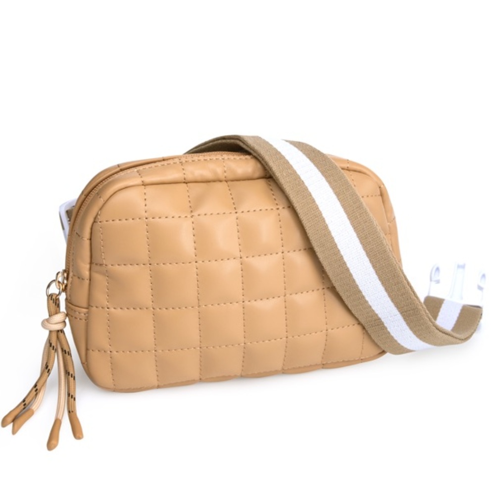 Women’s small waist bag Tan Quilted Crossbody Bag